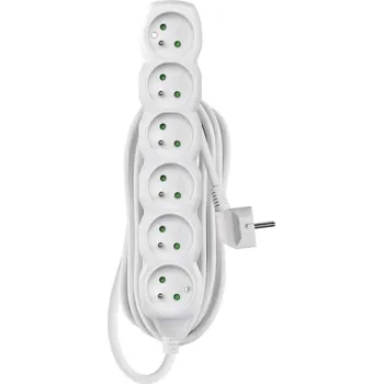 elektrický kabel Prodlužovací přívod 6 zásuvek délka 5m bílý pohyblivý