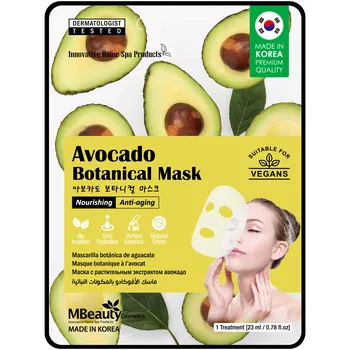 Pleťová maska MBeauty Botanic výživná a omlazující avokádová plátýnková maska, 23 g
