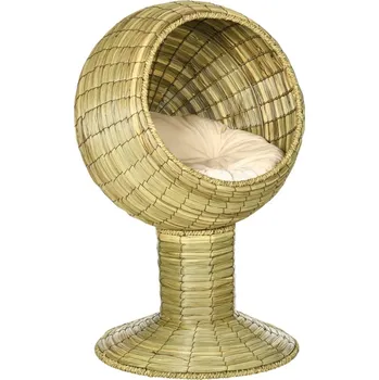 Pelíšek pro kočku PawHut Pelíšek pro kočky z mořské trávy vč. polštáře, 41 x 41 x 71,5 cm D30-106V00YL žlutá