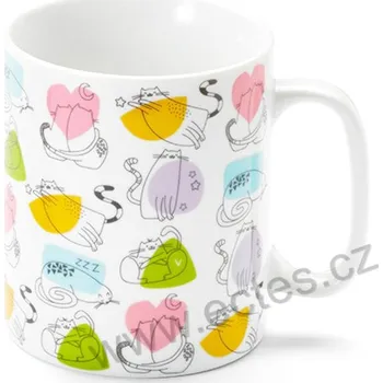 ChaCult MALIE bílý velký porcelánový jumbo hrnek černobílé kočky s barevnými geometrickými tvary 750ml