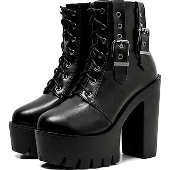 Dámské kozačky Kotníkové boty s ozdobným šněrováním Barva: Černá, Velikost: 36