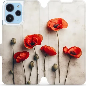 Pouzdro na mobilní telefon Flipové pouzdro Mobiwear - Xiaomi Redmi 12 - VP42S Vlčí máky (Knížkové flip pouzdro, obal, kryt na mobil Xiaomi Redmi 12 - VP42S Vlčí máky, materiál Umělá kůže + TPU - ochrana 360°, stojánek, silikonová vanička, magnetické zavírání)