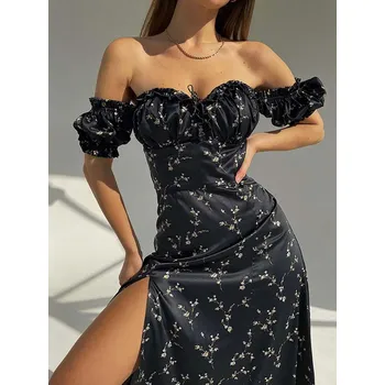 Dámské šaty Květované šaty s krátkými rukávy a odhalenými rameny Barva: Černá, Velikost: 3XL