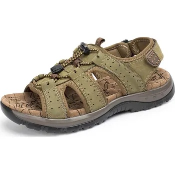 Dámské sandále Kožené pánské sandály páskové se vzorovanou stélkou Barva: Khaki, Velikost: 45