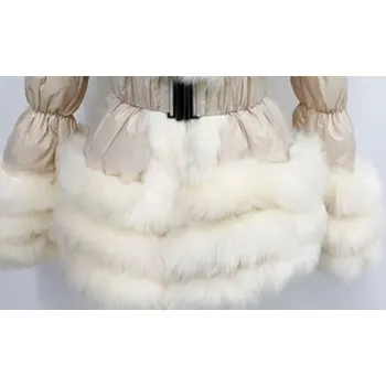 Dámská parka Prošívaná zimní bunda péřovka s kožešínou Barva: Krémová, Velikost: XS