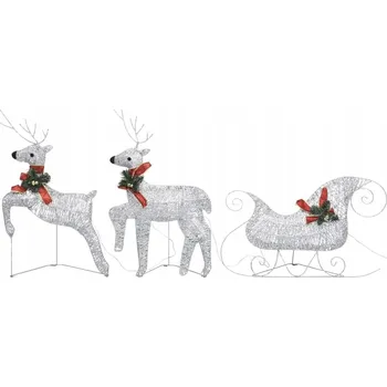 Vánoční světelná dekorace Vánoční venkovní dekorace sobi se sáněmi 60 LED stříbrná