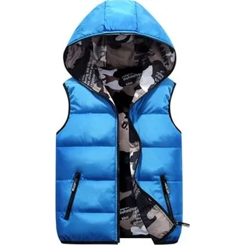 Pánský kabát Oboustranná vesta zimní maskáčová s kapucí a prošíváním Barva: Nebeská, Velikost: 3XL