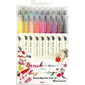 PENTEL Touch Brush Sign Pen TWIN, 18ks