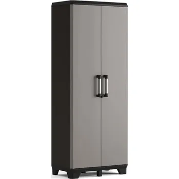 Zahradní skříň Skládací plastová skříň vysoká uzamykatelná se 3 policemi, venkovní + vnitřní, černá / šedá, 68x173x39 cm