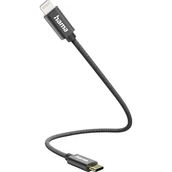 Prodlužovací kabel Hama Nabíjecí kabel USB USB 2.0 Apple Lightning konektor, USB-C ® zástrčka 0.20 m černá 00201601