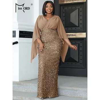 Dámské šaty Plesové šaty s třpytivou sukní a obálkovým výstřihem Barva: Zlatá, Velikost: 2XL