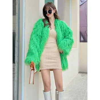 Dámská parka Chlupatá bunda srst korejský styl kožich oversize Barva: Zelená, Velikost: S