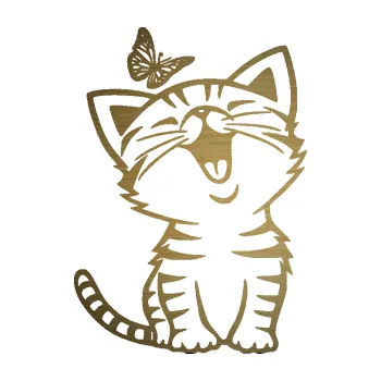 Samolepící dekorace SAMOLEPKA Kočka 038 levá s motýlkem (64 - škrábaný kov zlatý) NA AUTO, NÁLEPKA, FÓLIE, POLEP, TUNING, VLASTNÍ TEXT, TISK, AUTOSAMOLEPKY.cz, POLEPY, OBRÁZEK, LOGO, SAMOLEPKY