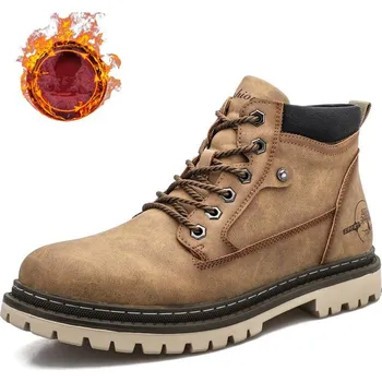 Pánská zimní obuv Teplé zimní boty pánské šněrovací kožené boty trekové Barva: Khaki, Velikost: 44