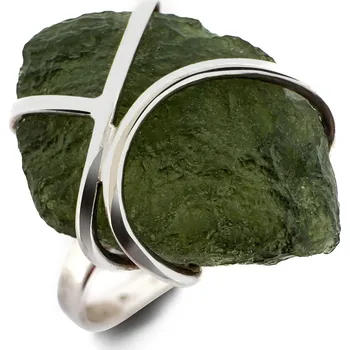 Prsten Stříbrný prsten s neopracovaným vltavínem 2,2 cm x 1,6 cm