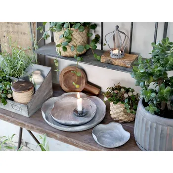 Zinkový antik plechový podnos s ohnutým okrajem Wavy M - Ø 21,5*3cm