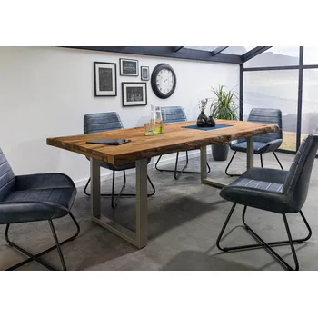 Jídelní stůl Stůl Palisandr 200x100x77 přírodní pískovaný / U-nohy stříbrný mat METALL 5