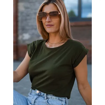 Body BudesIN Khaki basic tričko Narella se zahnutými rukávy a kulatým výstřihem Velikost: S