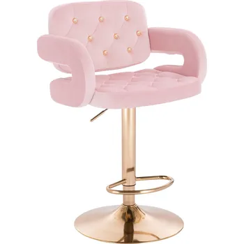 Barová židle Barová židle velur Ardal Gold na zlatém talíři - růžová