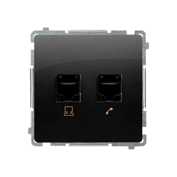 Elektrická zásuvka SIMON BMF5T.02/49 Telefonní zásuvka RJ11 + počítačová zásuvka RJ45 kat. 5e, (strojek s krytem) černá
