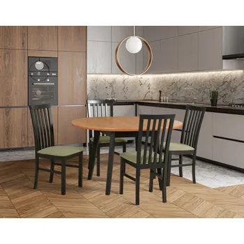 Jídelní set Jídelní sestava DX 17, odstín dřeva (židle + nohy stolu) bílá, odstín dýha/MDF (deska stolu) ořech, potahový materiál látka