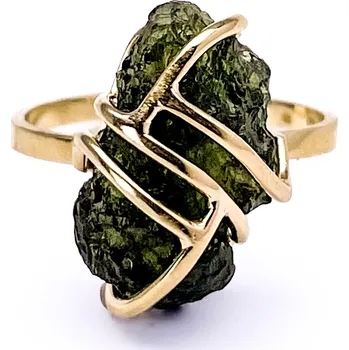 Prsten Zlatý prsten s nebroušeným vltavínem 1,7 cm x 1,2 cm