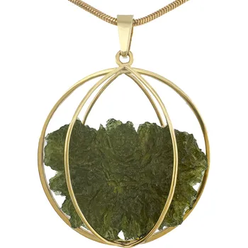 Přívěsek Zlatý přívěs s neopracovaným vltavínem 50mm x 23mm