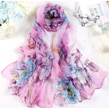 Šátek Hedvábný dámský šifónový (georgette) šátek 50x160 cm Barva: růže červená