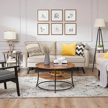 Konferenční stolek VASAGLE 80 x 80 x 45 cm Dřevěná konstrukce, kov Rustikální hnědá