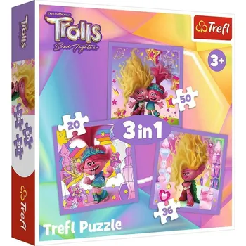 Puzzle TREFL Puzzle Trollové 3: Seznamte se s Trollíky 3v1 (20,36,50 dílků)
