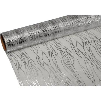 Party dekorace Organza 39cm x 8m vlnky silver/silver