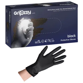 Pracovní rukavice Grippzly by zarys Nitrilové rukavice Grippzly, černé, nesterilní, diamantová textura, 50ks Velikost: XL