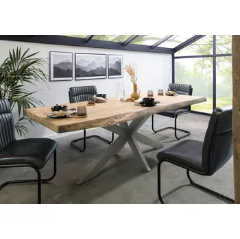 Jídelní stůl Stůl mango 200x100x77 béžový lakovaný / křížový rám stříbrný matný METALL 5