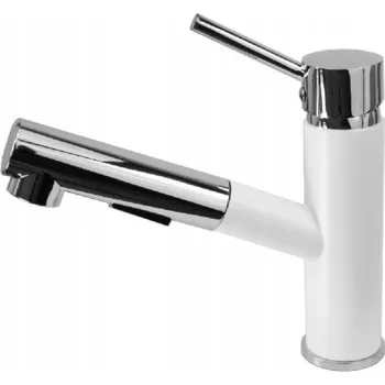 Vodovodní baterie Gamma Cado, stojánková dřezová baterie s výsuvnou výlevkou, bílá-chromová, GMA-BCO-WH