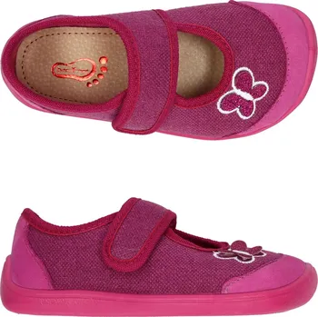 Dívčí bačkory Bačkory plátěnky 3F 3BE2/8 bar3foot super flexi růžové s motýlkem barefoot, suchý zip velikost: 24