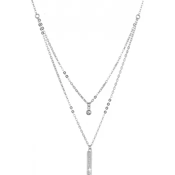 Náhrdelník Stříbrný náhrdelník kulička a úzký obdélník se zirkony bílý 12057.1 crystal