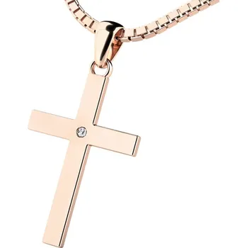 Oblečení a móda Dámský přívěsek přírodní diamant 0.006 ct G/SI kříž s růžové zlato 10947-CV-DIA délka řetízku 42 cm
