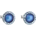 Stříbrné náušnice pecka s krystaly Swarovski a tmavě modrou matnou perlou kulaté 31214.3