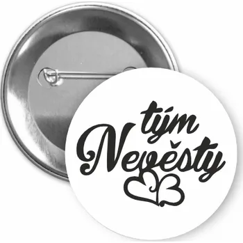 ON-DESIGN Placka s motivem Tým nevěsty 32 mm Barva: bílá, Barva potisku: černá, Typ buttonu: špendlík