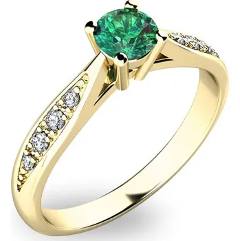 Prsten Dámský prsten žluté zlato 585/1000 přírodní diamant 0.300 ct G/SI smaragd 10745Z-SMAR velikost 47