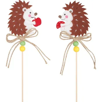 Ježek z filcu s muchomůrkou 6 cm + špejle, 2 ks 42015