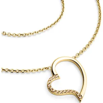 Náhrdelník Dámský náhrdelník přírodní diamant 0.082 ct srdce s Champagne ve žlutém zlatě 10948-NH01-ZL-Champ délka 40 cm