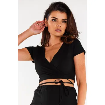 Dámská halenka Crop top halenka s krátkými volány M306 Barva: Černá, Velikost: M
