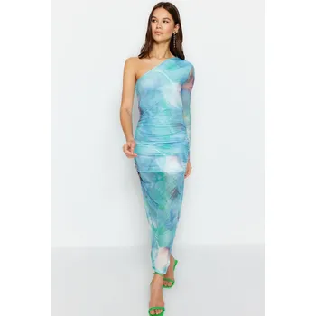 Dámské šaty Trendyol modré vzorované nařasené tylové šaty Trendyol světle modrá 2236047