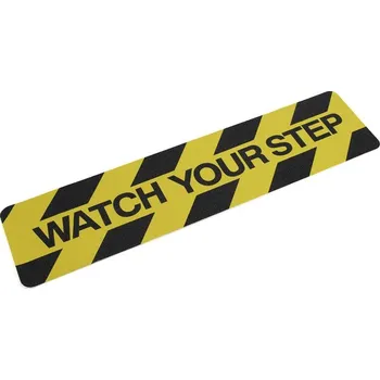 Výstražná páska Černo-žlutá korundová protiskluzová páska s potiskem (pás) FLOMA Printed - 15 x 61 cm a tloušťka 0,7 mm