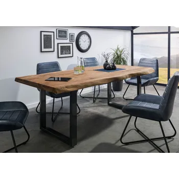 Jídelní stůl Jídelní stůl Palisandr 220x100x77 přírodní mořený / U-nohy antracit lesklý METALL 5