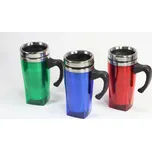 Termohrnek s uchem nerezový 450ml, plast +nerez i uvnitř, mix barev