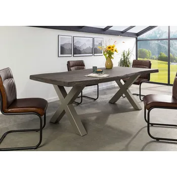 Jídelní stůl Jídelní stůl mango 220x100x77 šedě lakovaný / X-nohy stříbrně matné METALL 5