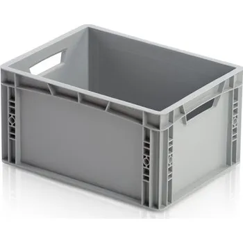 Úložný box Plastová přepravka 40x30x22 cm, šedá, otevřený úchyt, slevy