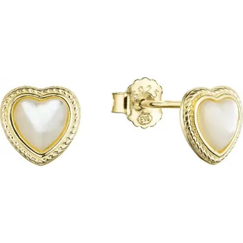 Náušnice Pozlacené stříbrné náušnice pecky srdce s perleťovým zirkonem 11433.1 perleť
